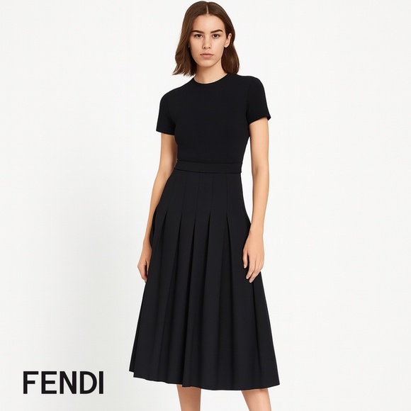 Fendi Black Maxi Pleated A linek skirt. Size 6 Made in Italy US 6 - Picture 1 of 14